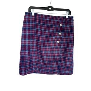 Talbots Mini Pencil Skirt 10 Purple Plaid Faux Wrap Wool Academia Preppy Career